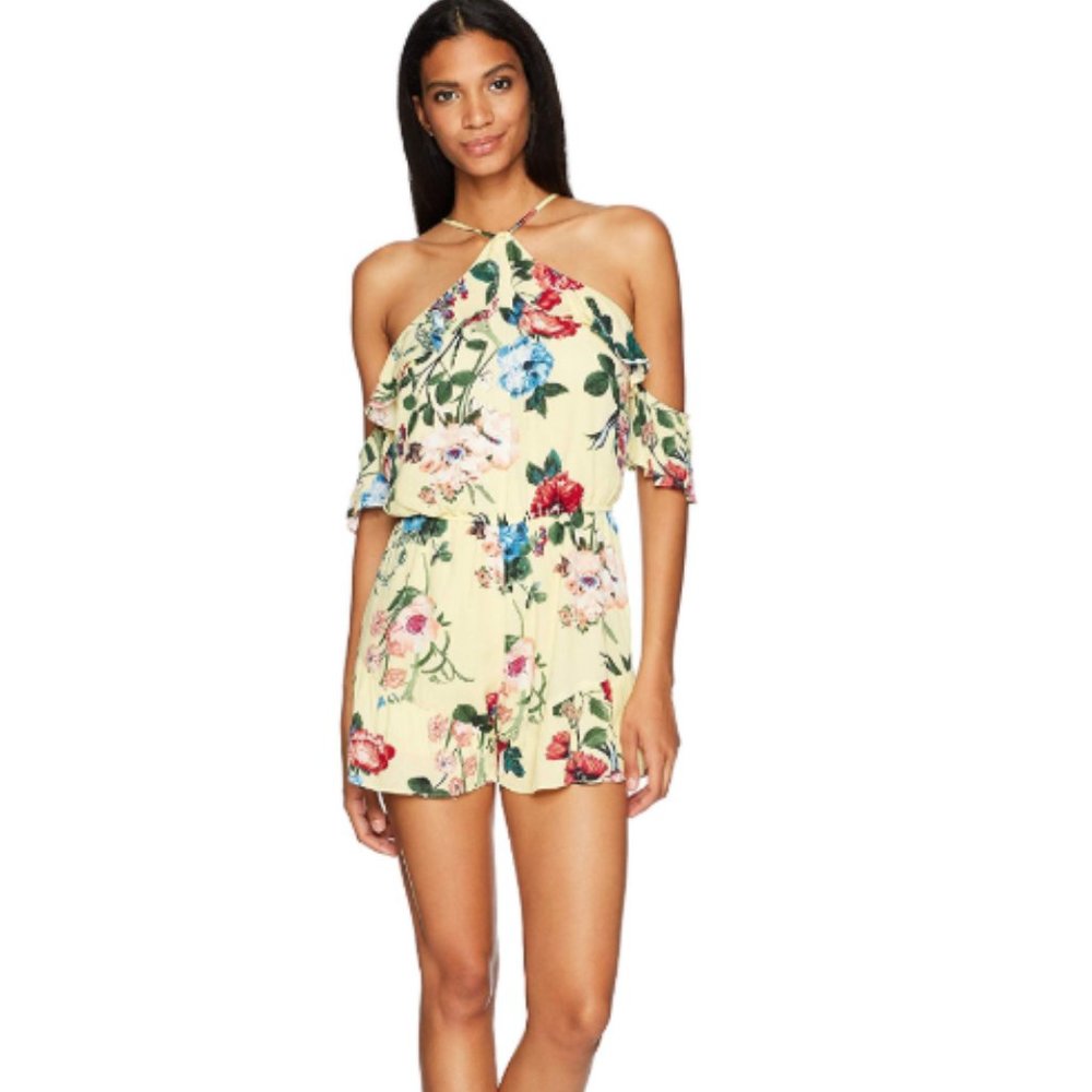 Blu Pepper Yellow Floral Romper Flutter Sleeves